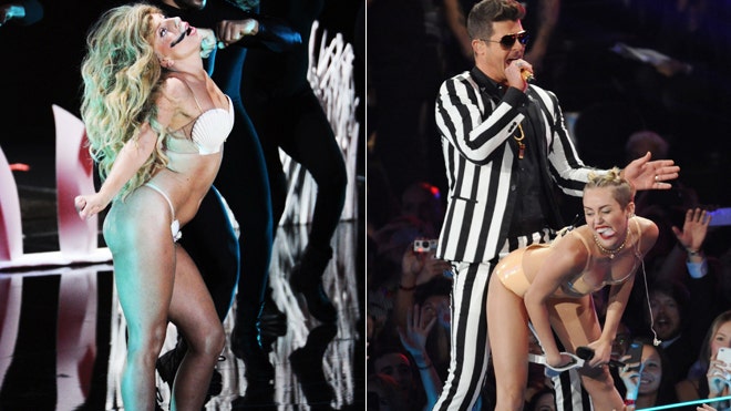 Lady Gaga Miley Cyrus Vie For Attention At Mtv S Video Music Awards Fox News