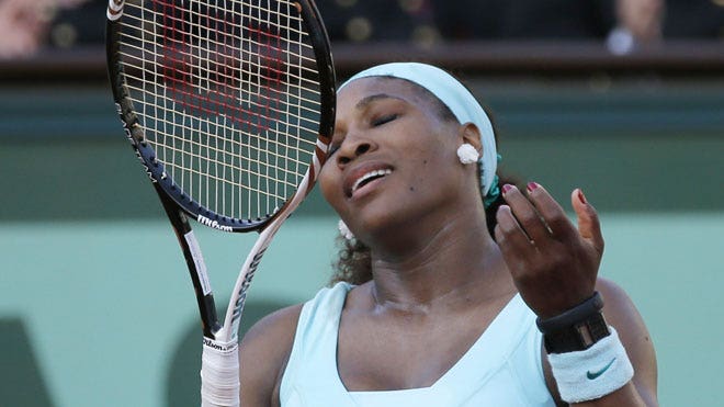 May 29 2012 USA's Serena Williams reacts as she plays France's Virginie 